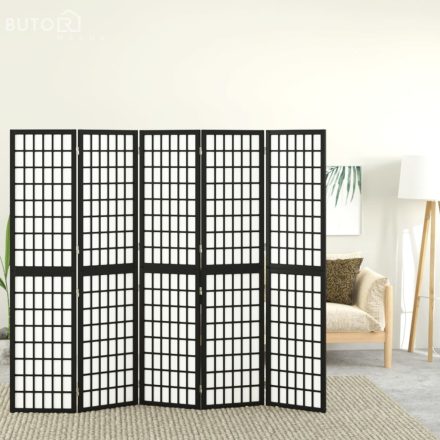 vidaXL 5 paneles fekete japán stílusú összecsukható paraván 200x170 cm