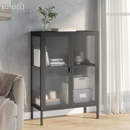 vidaXL fekete üveg és acél tálalószekrény 75 x 35 x 105 cm