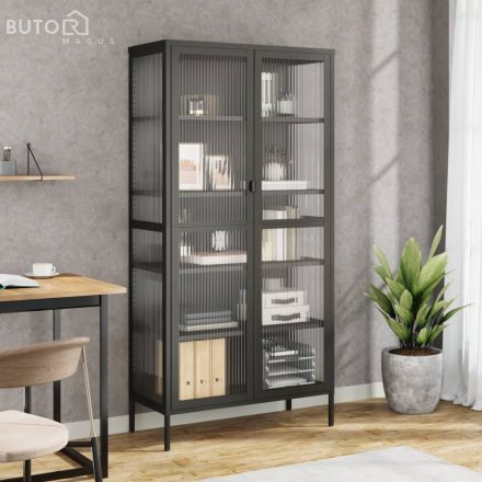 vidaXL fekete üveg és acél magasszekrény 85 x 40 x 180 cm