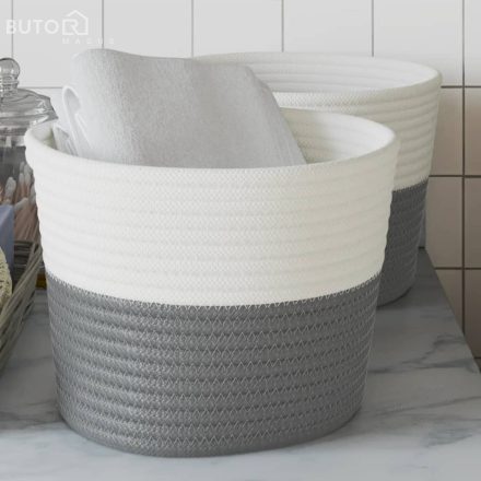 vidaXL 2 db szürke-fehér pamut tárolókosár Ø24 x 18 cm