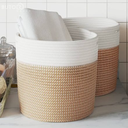 vidaXL 2 db barna és fehér pamut tárolókosár Ø28 x 28 cm