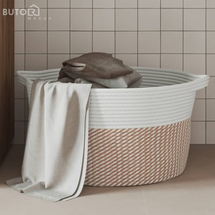 vidaXL barna és fehér pamut tárolókosár Ø40 x 25 cm