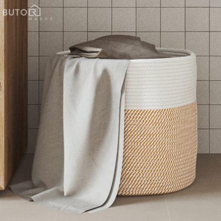 vidaXL barna és fehér pamut tárolókosár Ø40 x 35 cm
