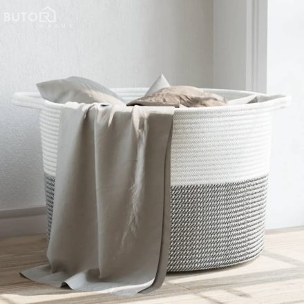 vidaXL szürke-fehér pamut szennyeskosár Ø55 x 36 cm