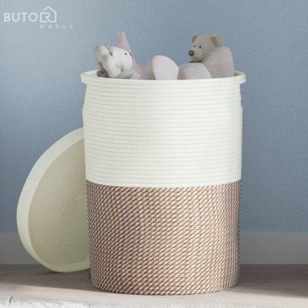 vidaXL barna-fehér pamut tárolókosár fedéllel Ø37 x 50 cm