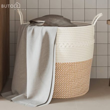 vidaXL barna-fehér pamut tárolókosár Ø43 x 38 cm