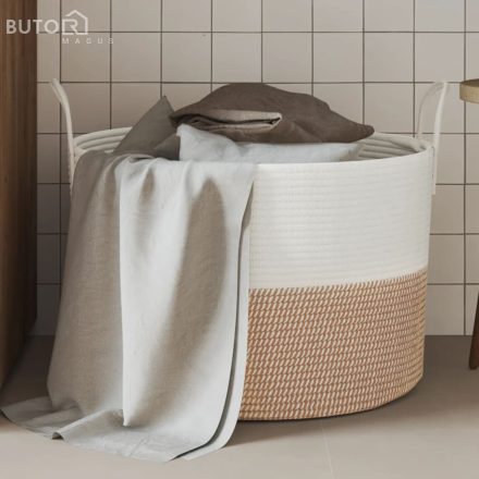 vidaXL barna-fehér pamut tárolókosár Ø51 x 33 cm