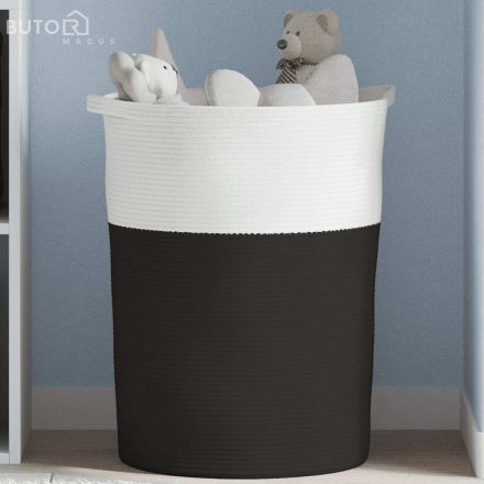 vidaXL fekete-fehér pamut tárolókosár Ø49 x 65 cm