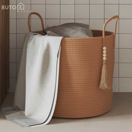 vidaXL barna pamut tárolókosár Ø40 x 35 cm