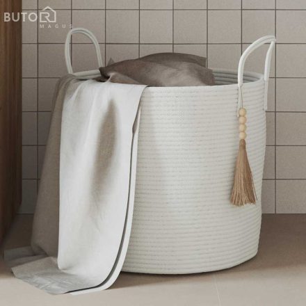vidaXL fehér pamut tárolókosár Ø40 x 35 cm