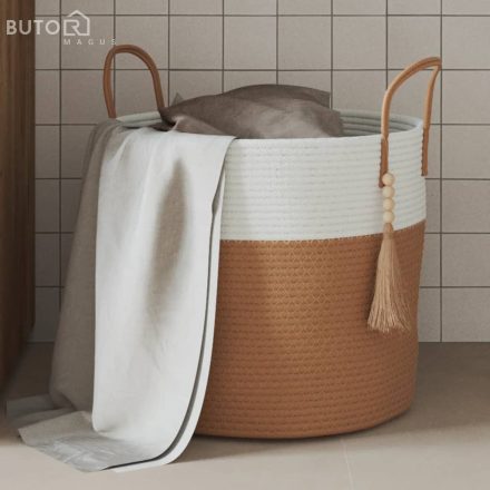 vidaXL barna-fehér pamut tárolókosár Ø40 x 35 cm