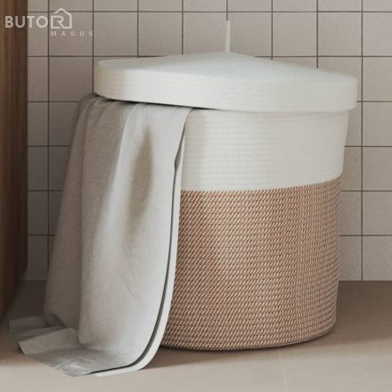 vidaXL barna és fehér pamut tárolókosár fedéllel Ø40 x 35 cm