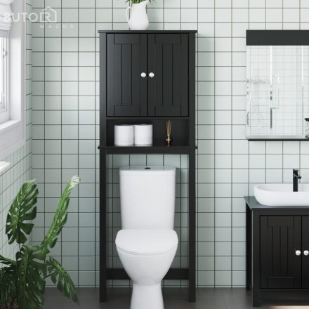 vidaXL BERG fekete tömör fa WC feletti tároló 60 x 27 x 164,5 cm