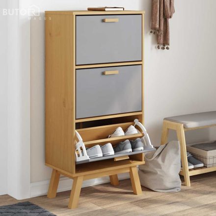 vidaXL OLDEN szürke és barna tömör fenyőfa cipőszekrény 55x35x120 cm