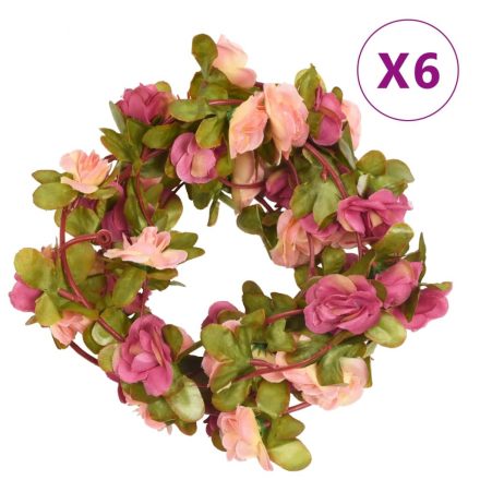 vidaXL 6 db rózsa piros karácsonyi virágfüzér 250 cm