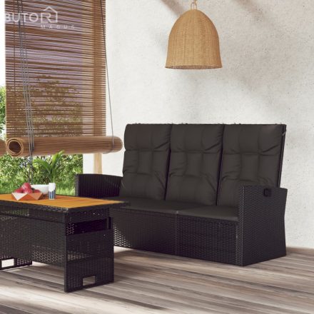vidaXL fekete polyrattan dönthető kerti pad párnával 173 cm
