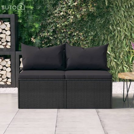 vidaXL 2 db fekete polyrattan kerti középső kanapé párnákkal