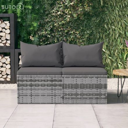 vidaXL 2 db szürke polyrattan kerti középső kanapé párnákkal