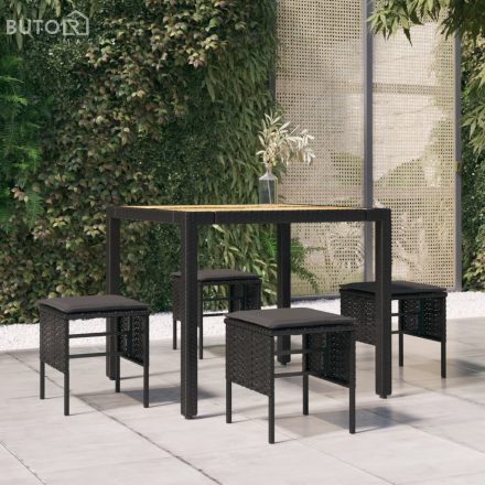 vidaXL 4 db fekete polyrattan kerti lábzsámoly párnákkal