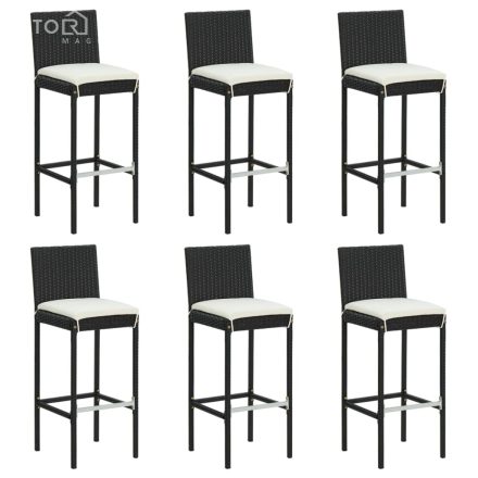 vidaXL 6 db fekete polyrattan bárszék párnával