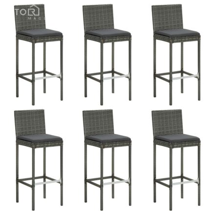 vidaXL 6 db szürke polyrattan bárszék párnákkal