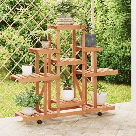 vidaXL tömör fenyőfa virágtartó állvány kerekekkel 110 x 25 x 101 cm