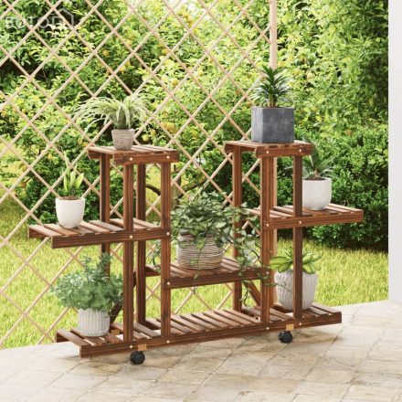 vidaXL tömör fenyőfa virágtartó állvány kerekekkel 110 x 25 x 78 cm