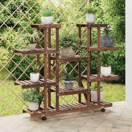 vidaXL tömör fenyőfa virágtartó állvány kerekekkel 110 x 25 x 115 cm