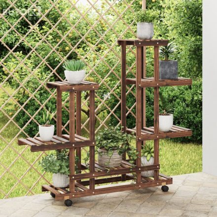 vidaXL tömör fenyőfa virágtartó állvány kerekekkel 95 x 25 x 101 cm