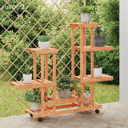 vidaXL tömör fenyőfa virágtartó állvány kerekekkel 95 x 25 x 101 cm