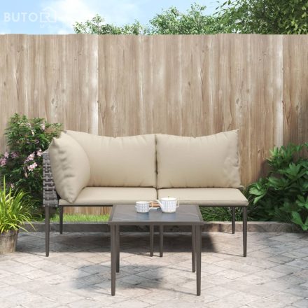 vidaXL 3 részes szürke polyrattan kerti ülőgarnitúra párnákkal