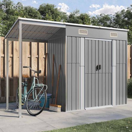 vidaXL világosszürke fészer meghosszabbított tetővel 277x107x181 cm
