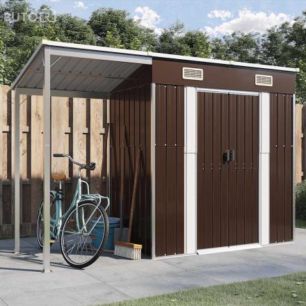 vidaXL barna kerti fészer meghosszabbított tetővel 277x107x181 cm