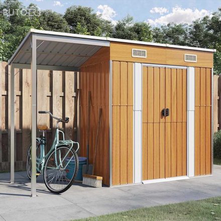 vidaXL világosbarna fészer meghosszabbított tetővel 277x107x181 cm