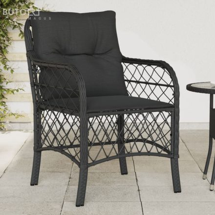 vidaXL 2 db fekete polyrattan kerti szék párnával