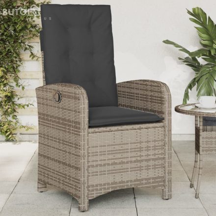 vidaXL szürke polyrattan dönthető kerti szék párnákkal