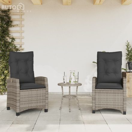 vidaXL 2 db szürke polyrattan dönthető kerti szék párnákkal