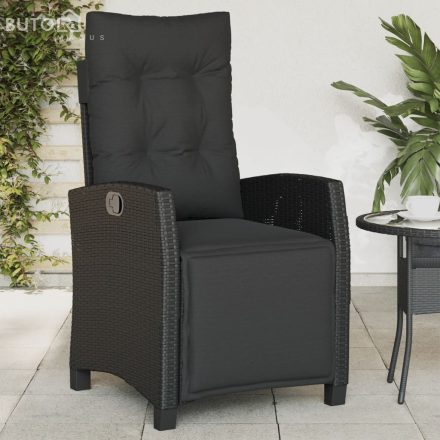 vidaXL fekete polyrattan dönthető kerti szék lábtartóval