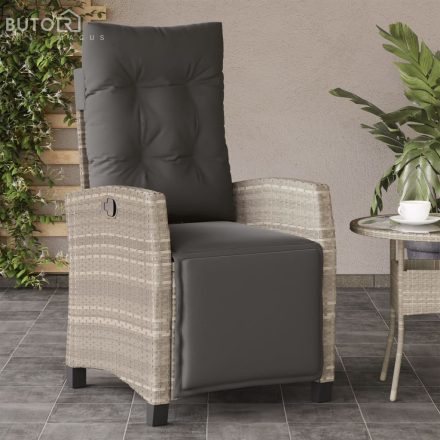 vidaXL világosszürke polyrattan dönthető kerti szék lábtartóval