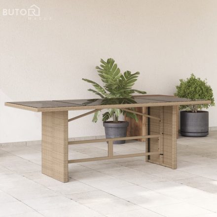 vidaXL bézs polyrattan üveglapos kerti asztal 190x80x74 cm