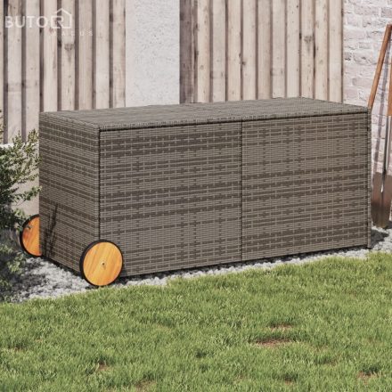 vidaXL szürke polyrattan kerti tárolóláda kerekekkel 283 L