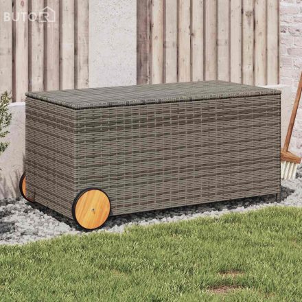 vidaXL szürke polyrattan kerti tárolóláda kerekekkel 190 L