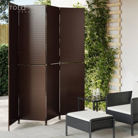 vidaXL barna 4 paneles polyrattan térelválasztó