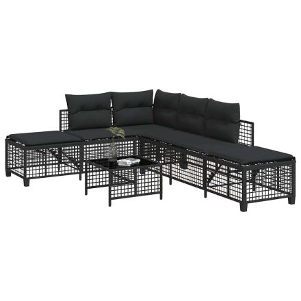 vidaXL 3 részes fekete polyrattan kerti sarokkanapé garnitúra párnával