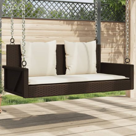 vidaXL barna polyrattan hintapad párnával 119 x 56 x 48 cm