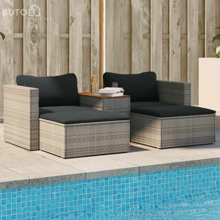 vidaXL 5 részes szürke polyrattan akácfa kerti ülőgarnitúra párnákkal