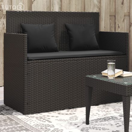 vidaXL fekete polyrattan kerti pad párnával