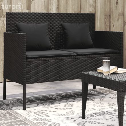 vidaXL fekete polyrattan kerti pad párnával