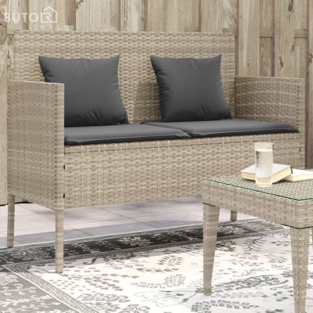 vidaXL világosszürke polyrattan kerti pad párnákkal