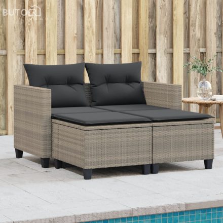 vidaXL 2 személyes világosszürke polyrattan kerti kanapé zsámolyokkal